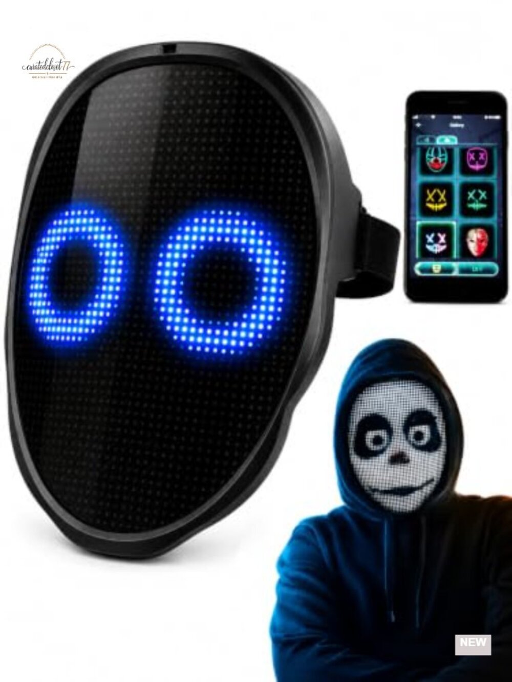 LED Light Up Mask App Gesture Control Rechargeable Halloween Costume
